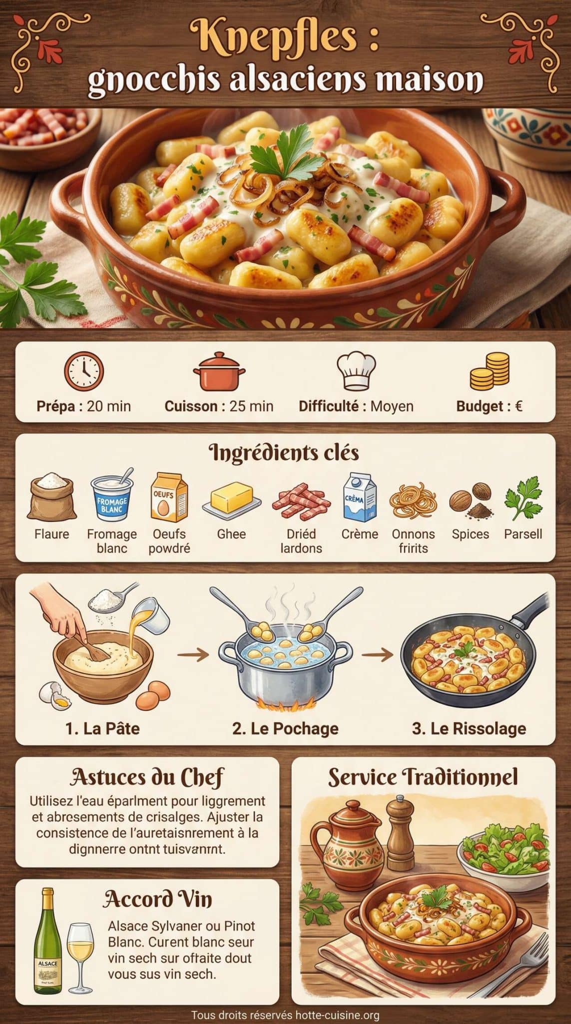 infographie de la recette Recette de knepfles : gnocchis alsaciens maison