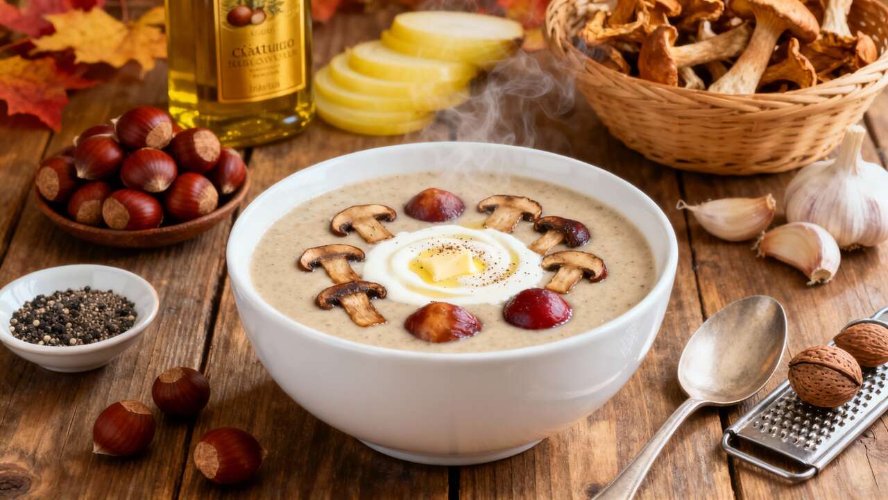 Velouté de châtaignes et cèpes, enchantement d'automne en entrée festive