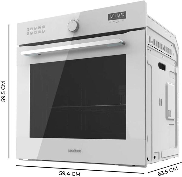 Cecotec Four Encastrable Multifonction 60 cm Bolero Hexa AF316000 Glass White A 3400 W, 81 L, 11 Fonctions avec Airfryer Master, Pizza Master, Steam Assist, Steam EasyClean, 3D Cooking, Defrost [Classe énergétique A]
