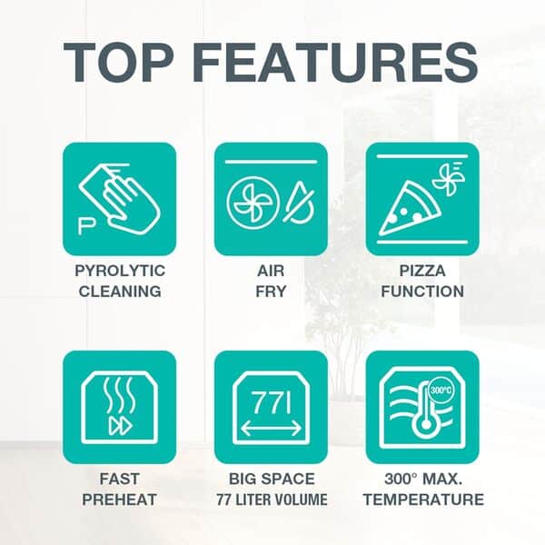 Gorenje BPS 6737 E02B Four encastrable, 77 Litres, Pyrolysis, Hot Air, ExtraSteam, Gentle Close and Open, AirFry, PerfectGrill, PizzaMode 300°C, ChildLock, Noir [Energy Class A+] [Classe énergétique A+]