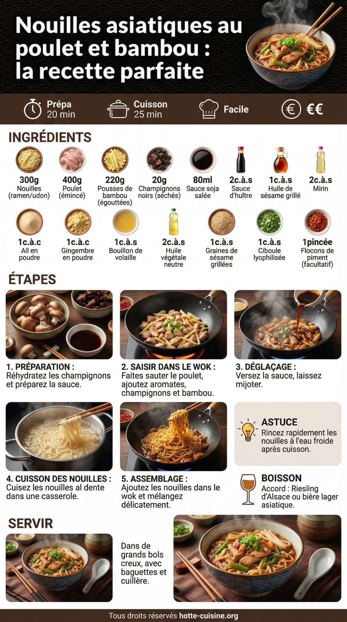Fiche recette Nouilles asiatiques au poulet et bambou : la recette parfaite
