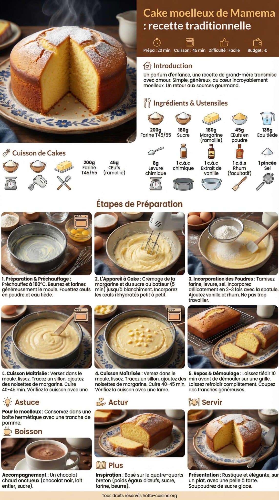 Fiche recette Cake moelleux de Mamema : recette traditionnelle