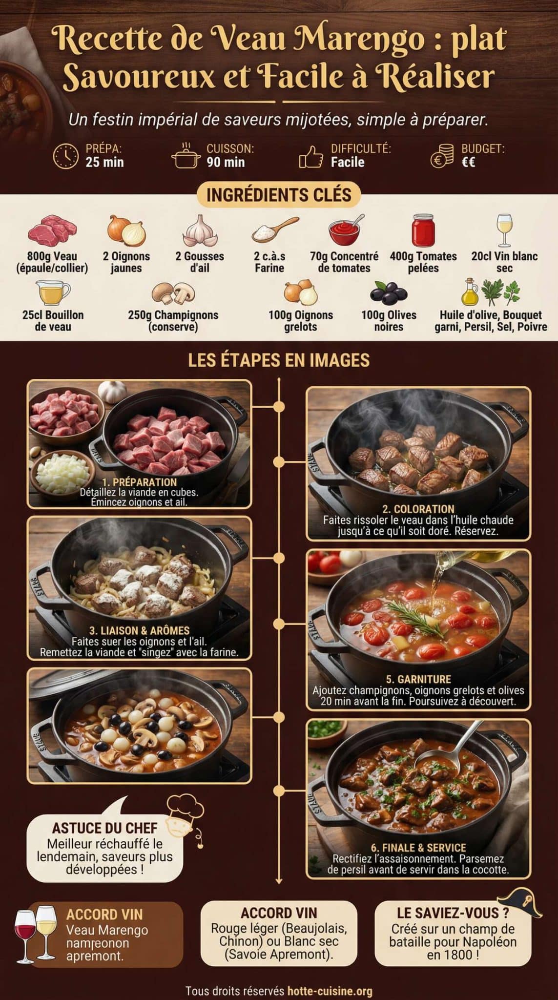 Fiche recette Recette de Veau Marengo : plat Savoureux et Facile &agrave; R&eacute;aliser