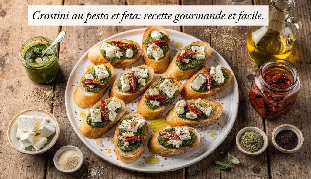 Crostini au pesto et feta : recette gourmande et facile