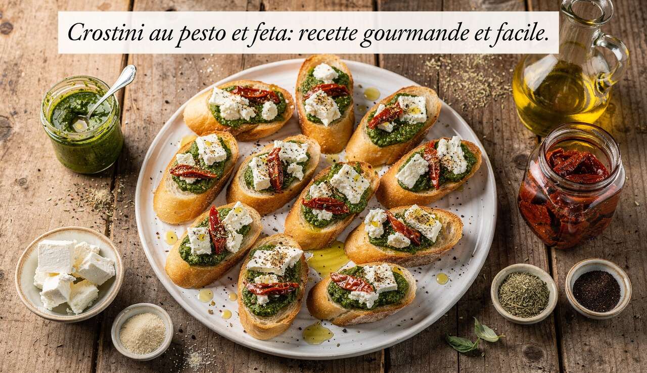 Crostini au pesto et feta : recette gourmande et facile