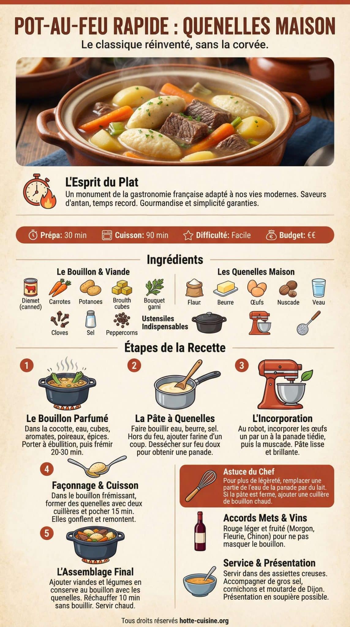 Fiche recette Pot-au-feu rapide : recette facile aux quenelles maison