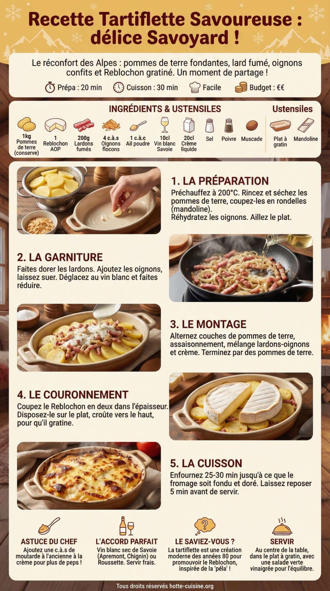 Fiche recette Recette Tartiflette Savoureuse : d&eacute;lice Savoyard !
