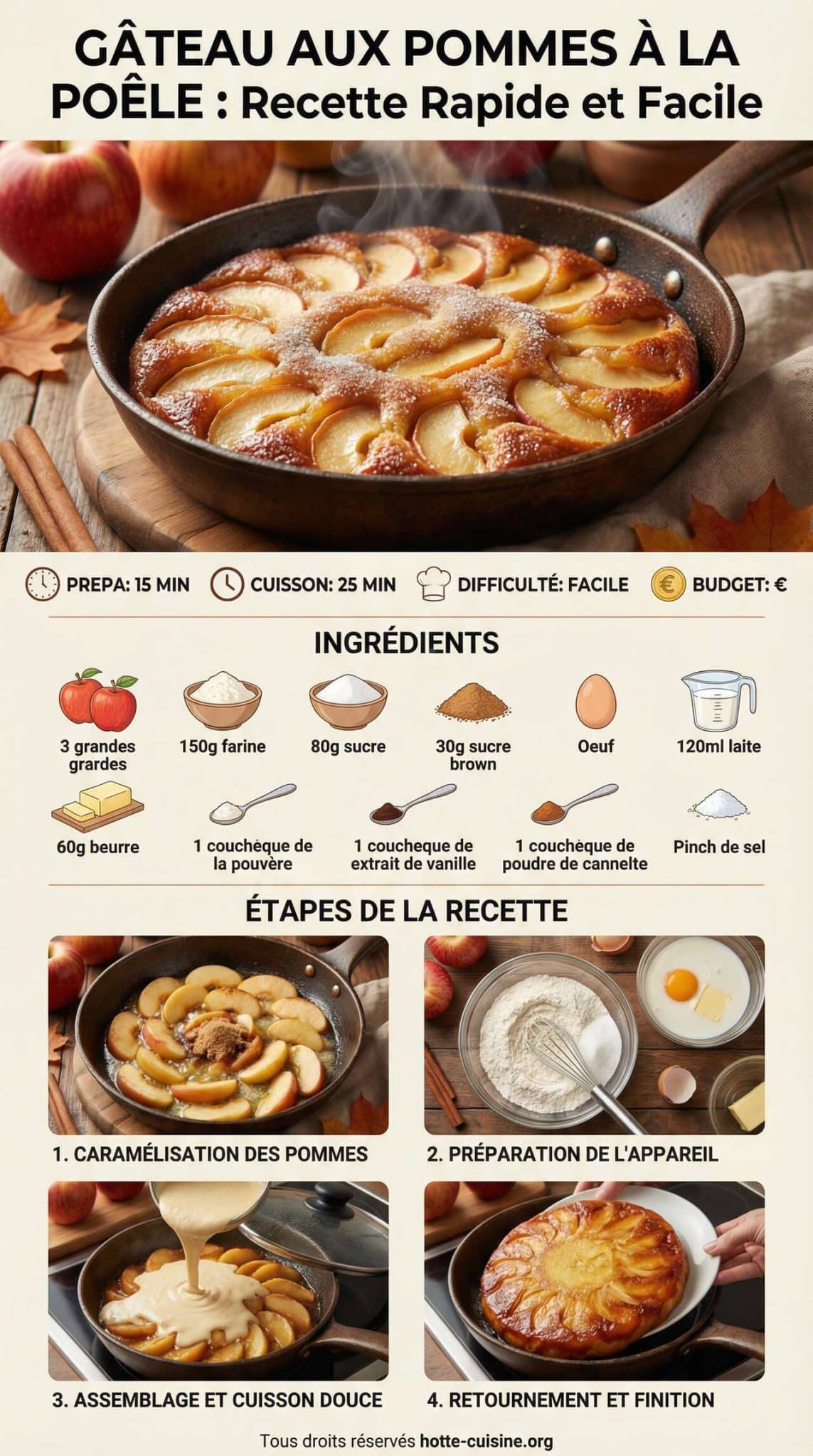 Fiche recette G&acirc;teau aux pommes &agrave; la po&ecirc;le : recette rapide et facile