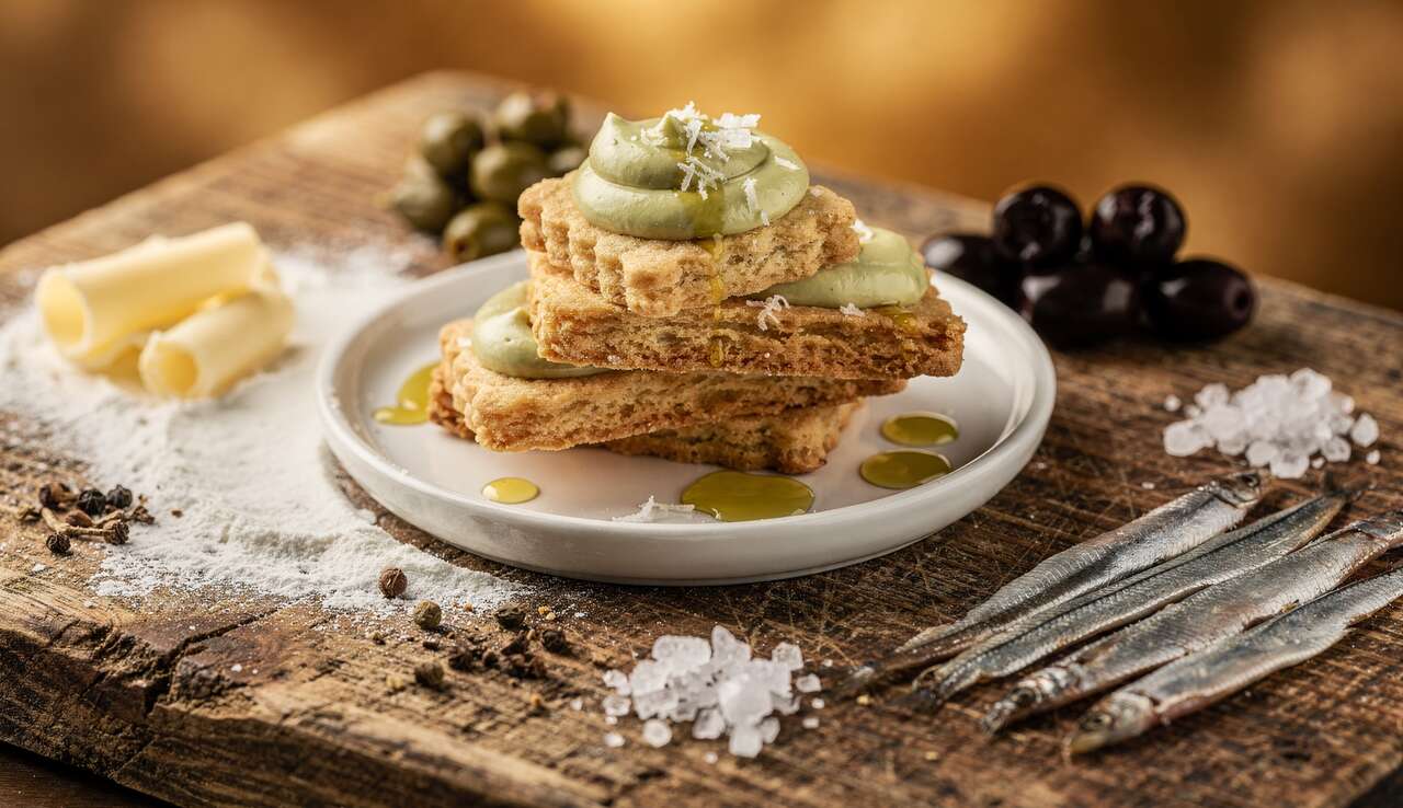 Sablés au parmesan et crème d'olives façon Cyril Lignac