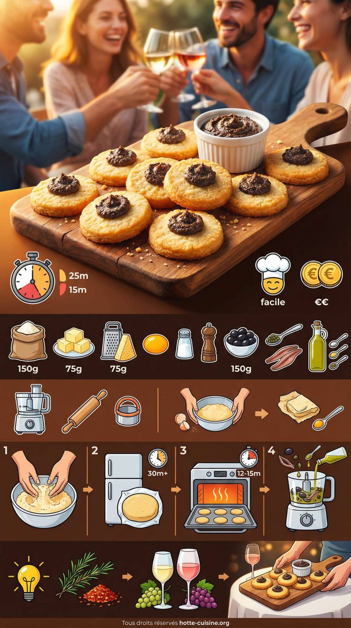 Fiche recette Sabl&eacute;s au parmesan et cr&egrave;me d'olives fa&ccedil;on Cyril Lignac