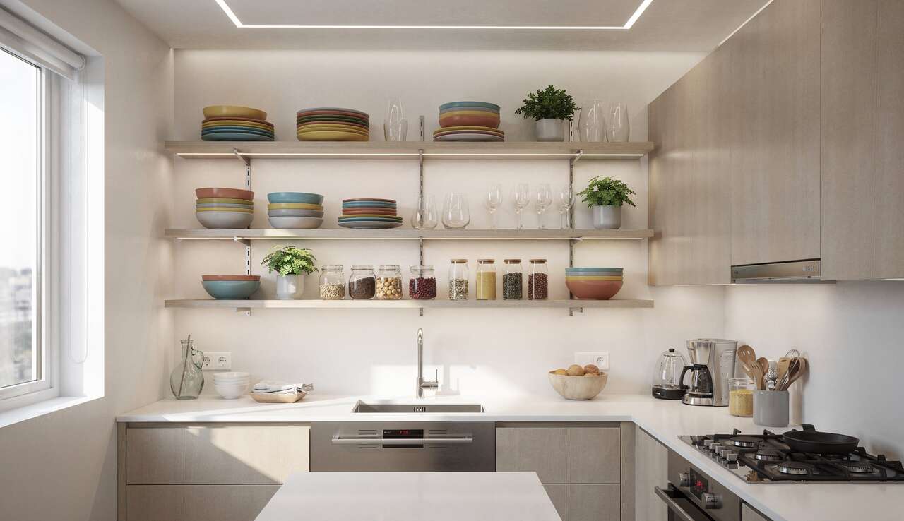 Utiliser des &eacute;tag&egrave;res murales pour lib&eacute;rer le plan de travail