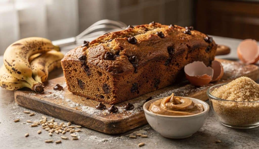 Banana bread au beurre de cacahuètes et pépites de chocolat : recette gourmande