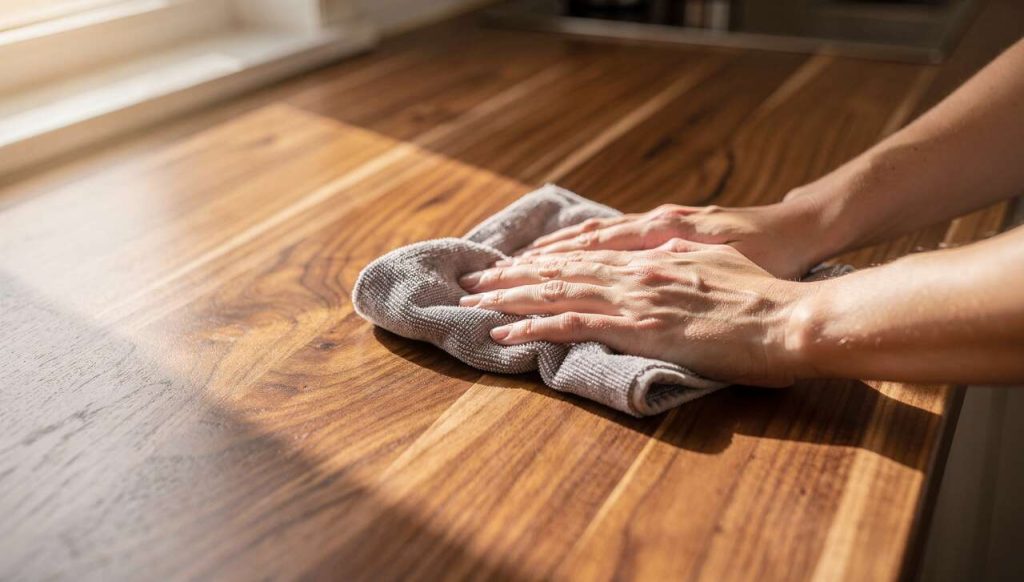 Essuyer et préserver un plan de travail en bois : techniques efficaces