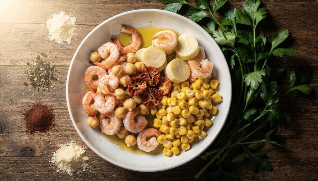 Salade composée : crevettes et pois chiches