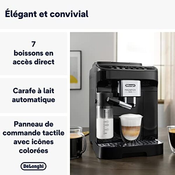 Découvrez notre test complet de la De'Longhi Magnifica Evo ECAM292.81.B, capable de réaliser des cafés et cappuccinos parfaits chez vous. Lisez notre avis sur ses fonctionnalités et performances.