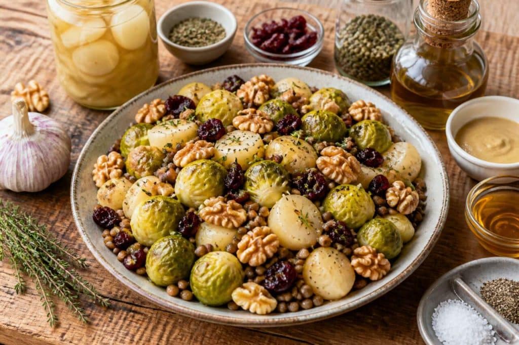 Recette de salade d'hiver aux choux de Bruxelles et topinambours