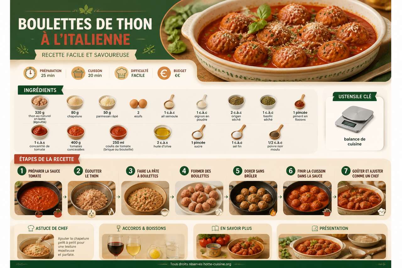 Fiche recette Boulettes de thon à l'italienne : recette facile et savoureuse Fiche recette Boulettes de thon à l'italienne : recette facile et savoureuse