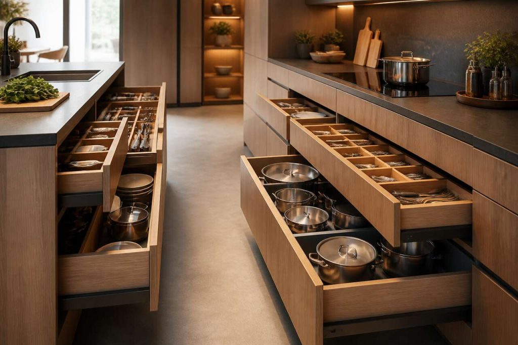 Agencement intelligent : tiroirs pour une cuisine ergonomique