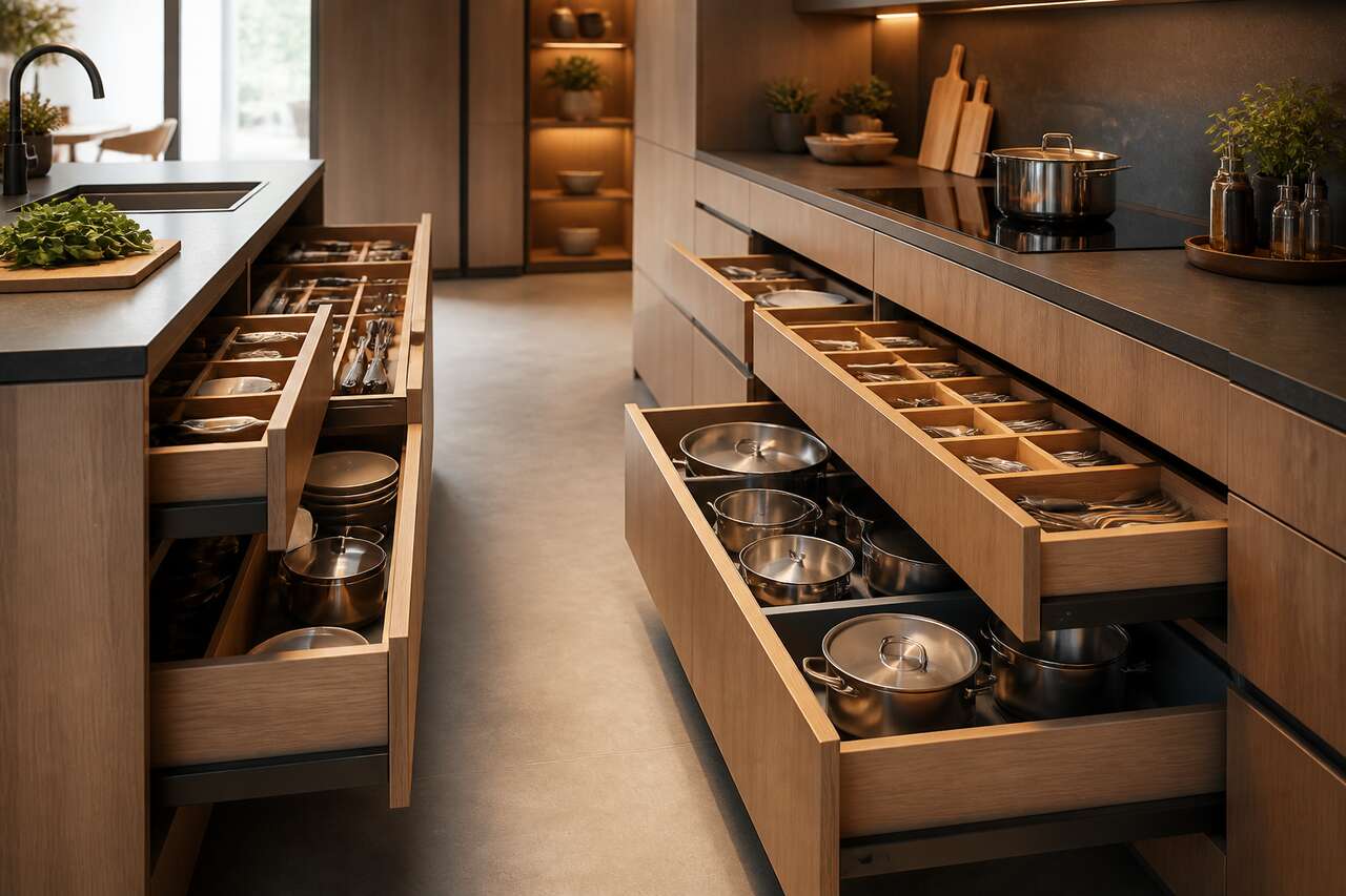 Agencement intelligent : tiroirs pour une cuisine ergonomique