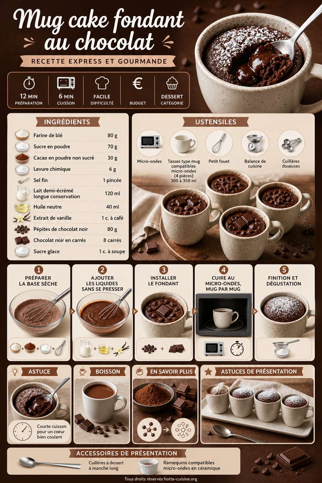 Fiche recette Mug cake fondant au chocolat : recette express et gourmande Fiche recette Mug cake fondant au chocolat : recette express et gourmande