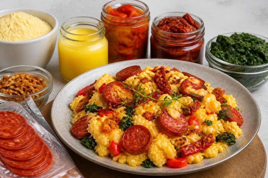 Œufs brouillés aux légumes et chorizo : recette délicieuse et facile