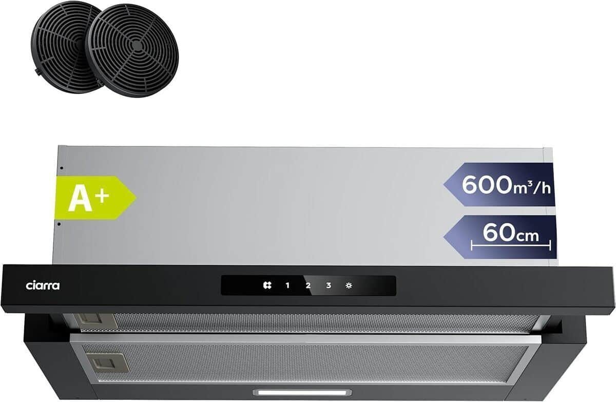 Test : hotte télescopique CIARRA CBCB6909A 600 m³/h 60 cm