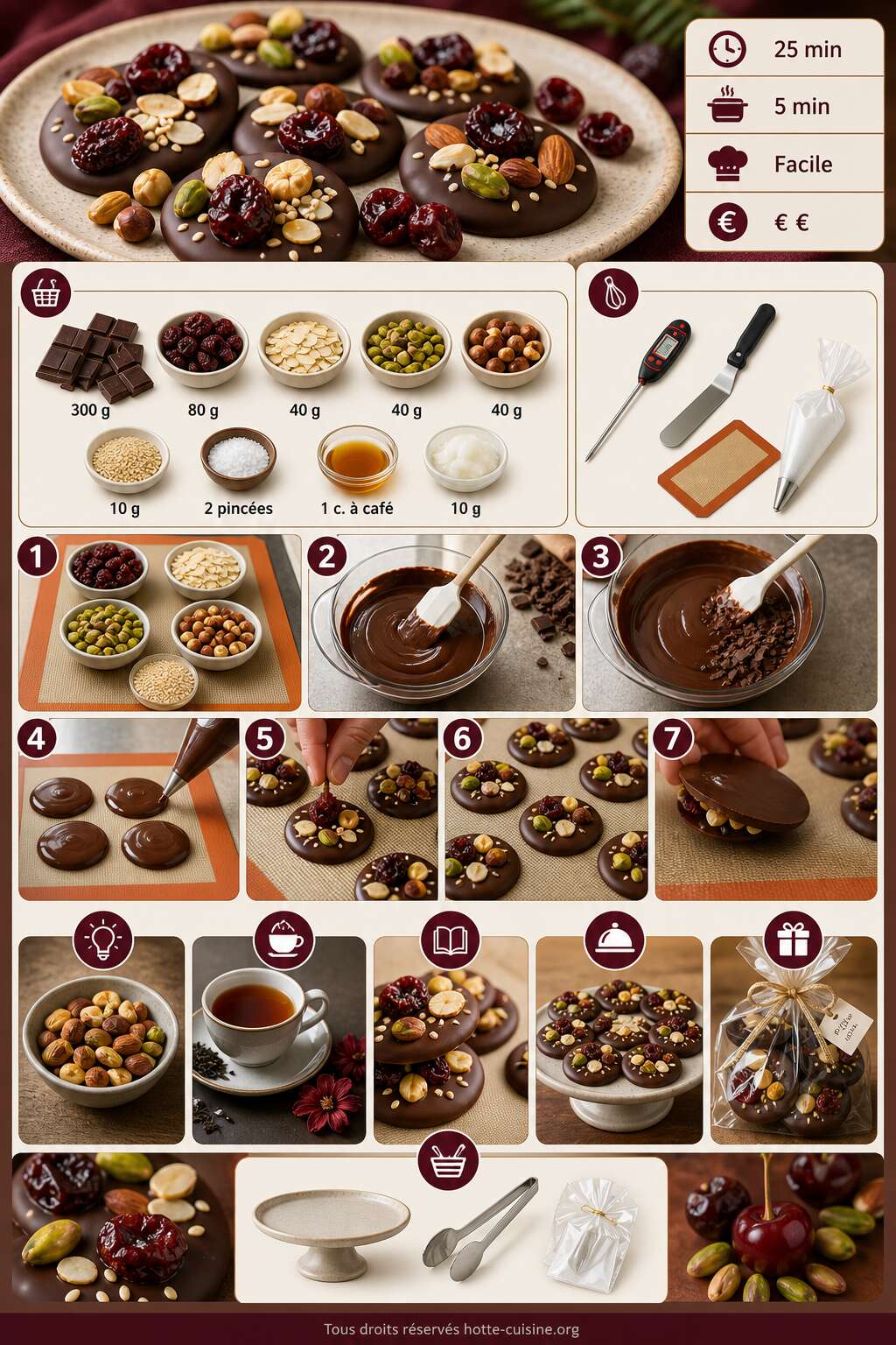 Fiche recette Mendiant aux cerises : recette facile et gourmande Fiche recette Mendiant aux cerises : recette facile et gourmande