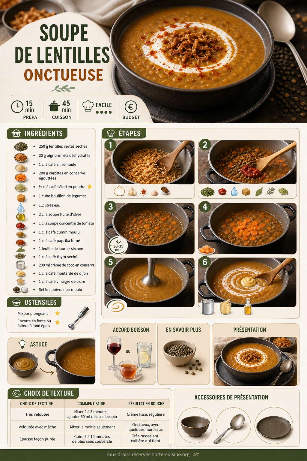 Fiche recette Recette soupe de lentilles onctueuse
