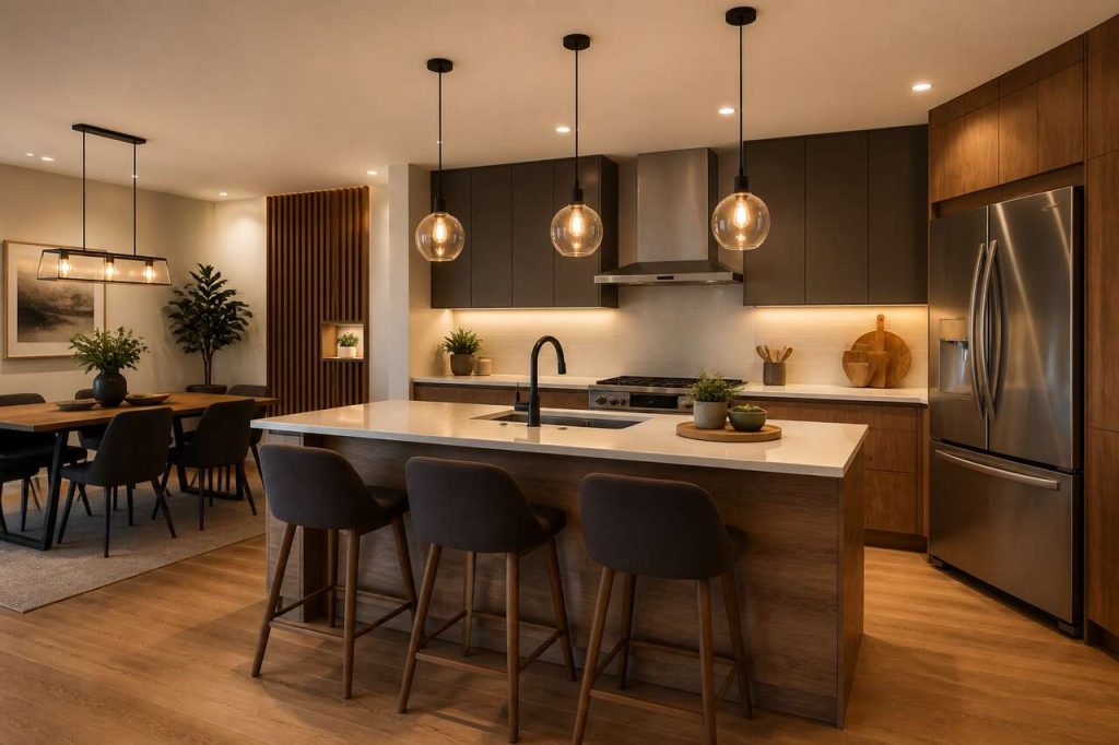 Éclairage moderne pour une cuisine accueillante