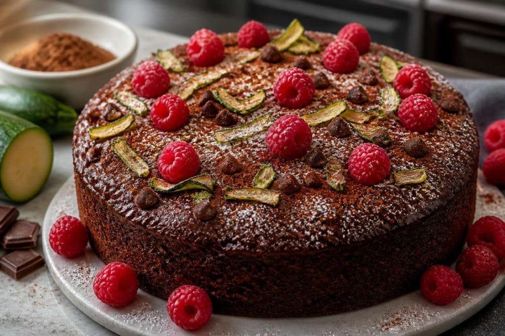 Recette : cake chocolat courgette framboises
