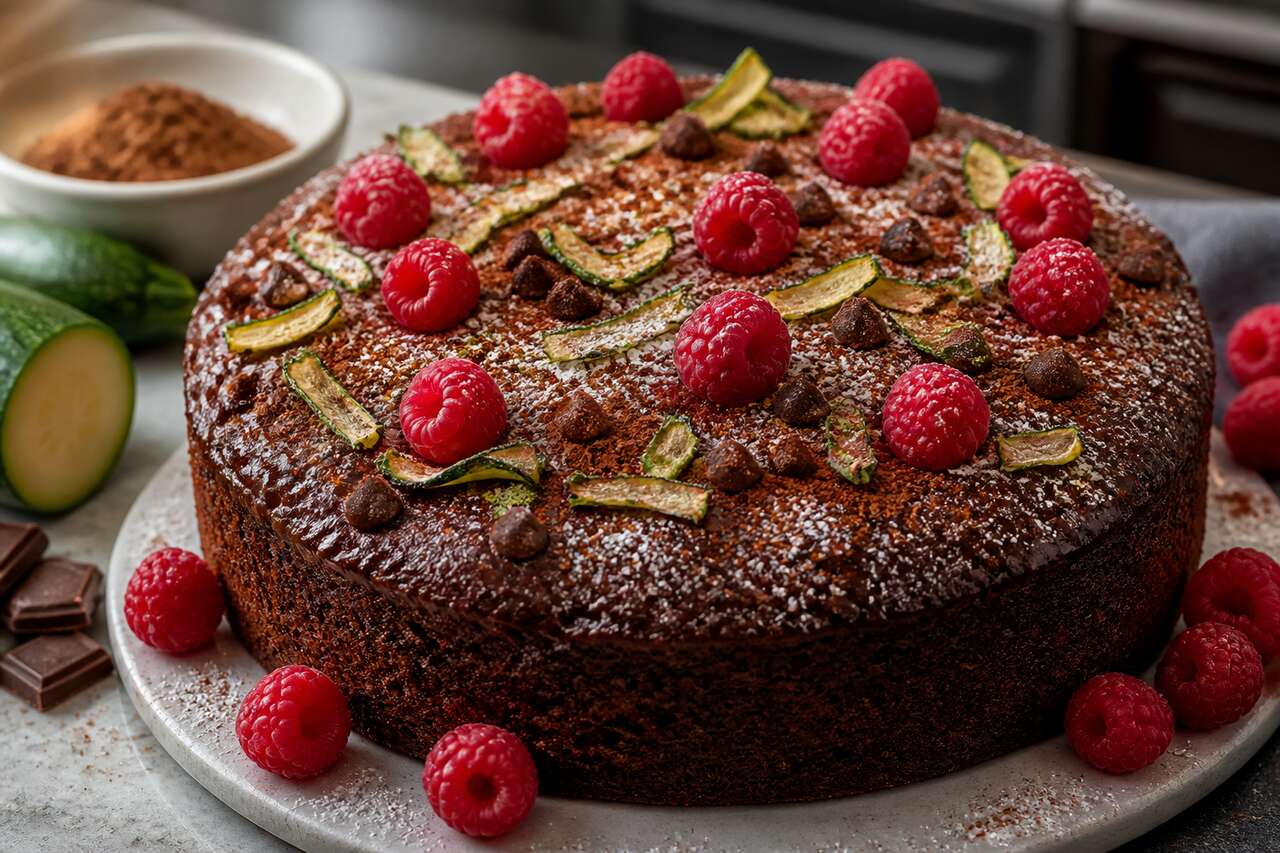 Recette : cake chocolat courgette framboises