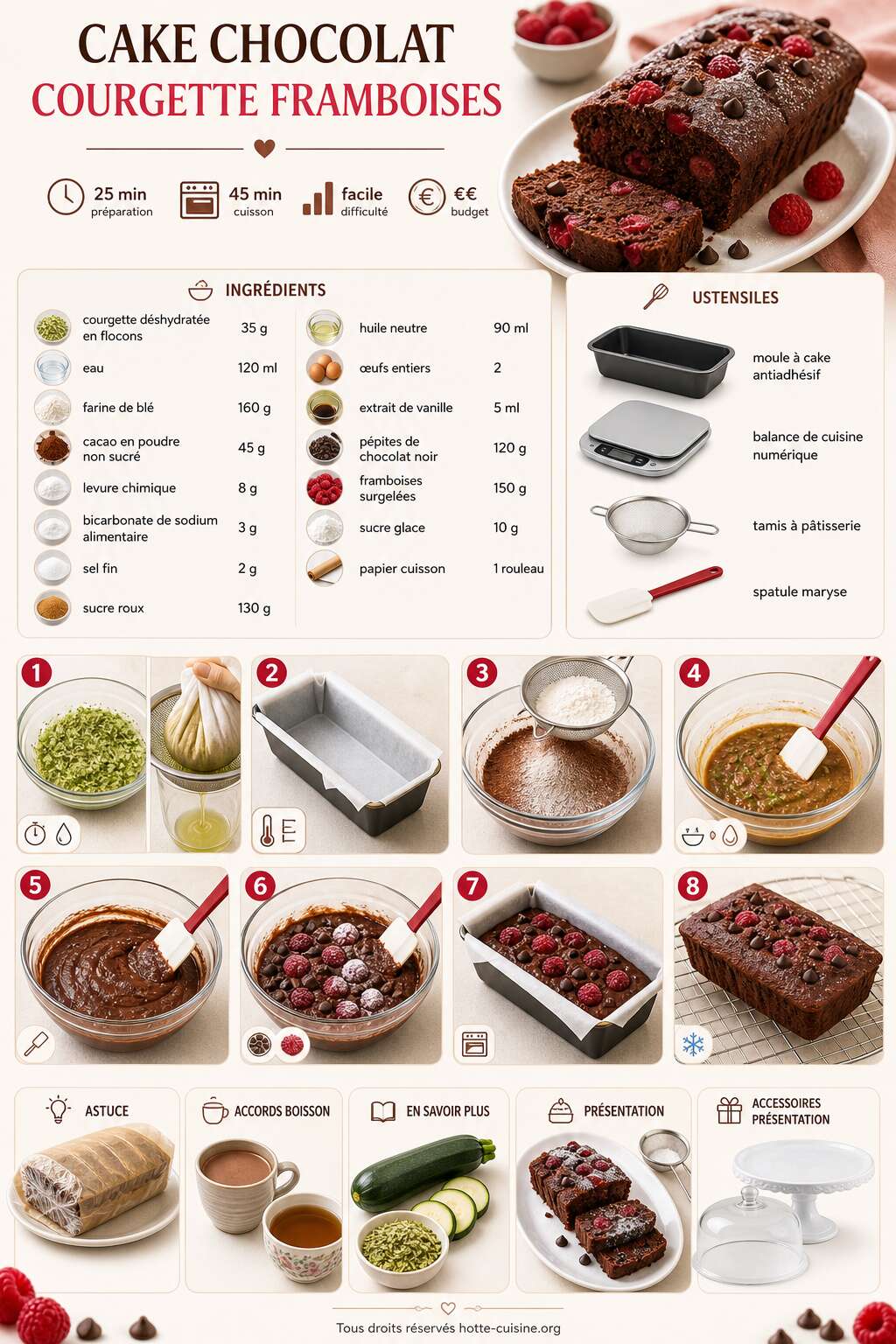 Fiche recette Recette : cake chocolat courgette framboises Fiche recette Recette : cake chocolat courgette framboises