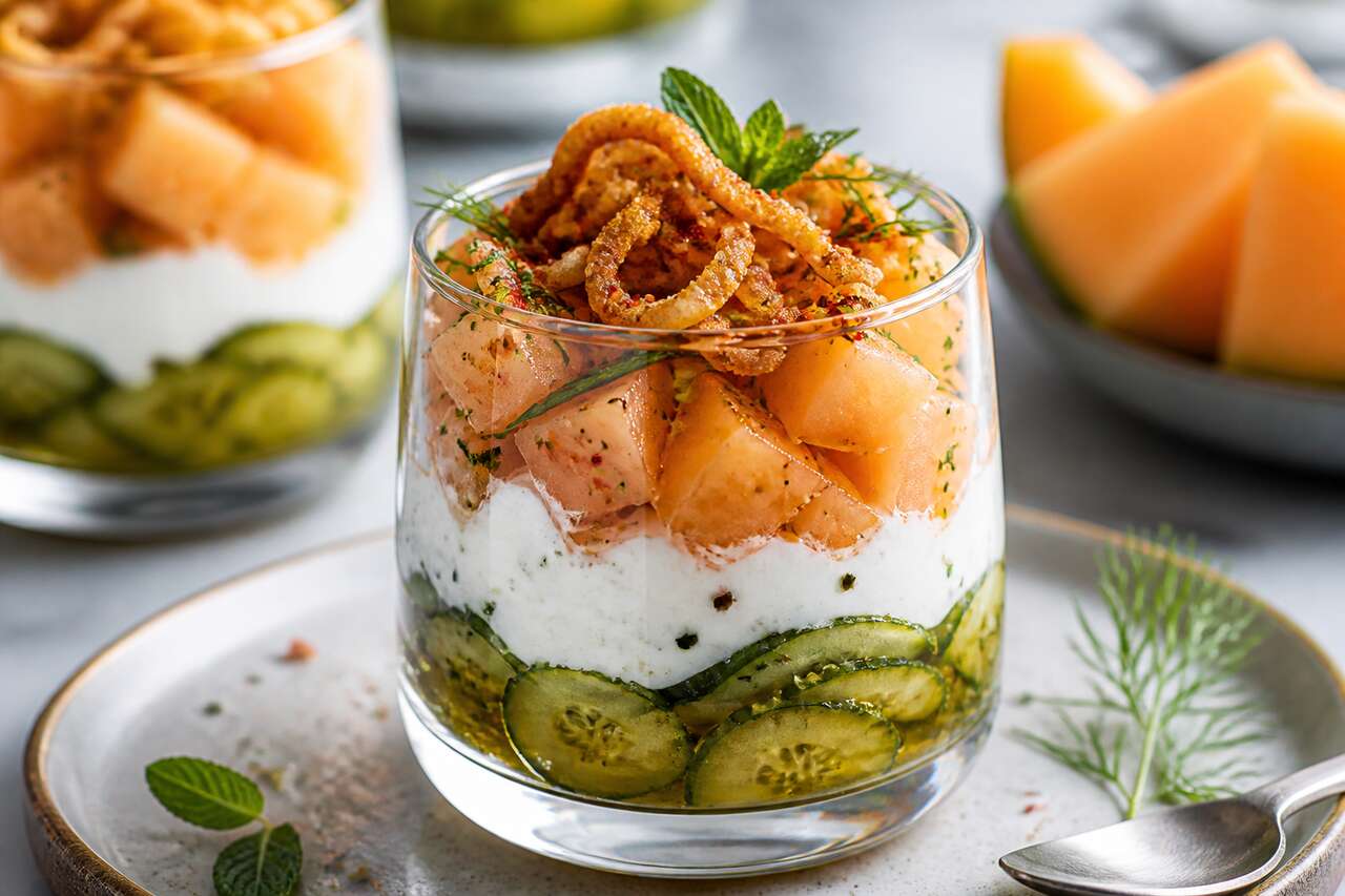 Verrines apéritives concombre et melon : recette fraîche et facile