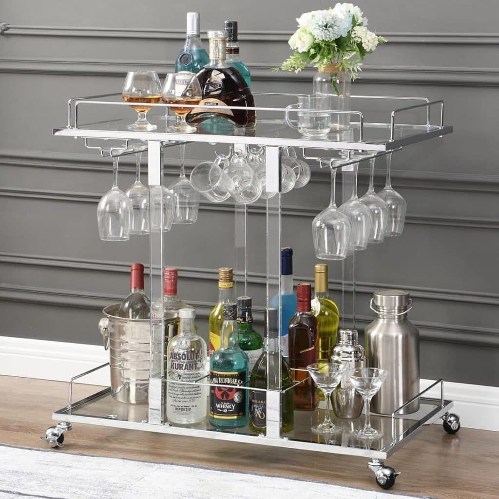 Test du chariot de bar avec étagère à vin à 2 étages
