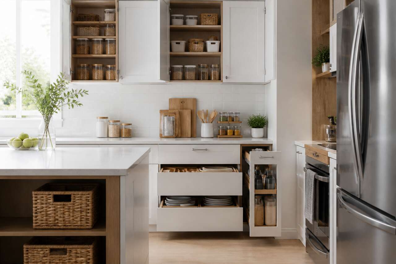 Organiser les rangements par usage: du plan de travail aux placards