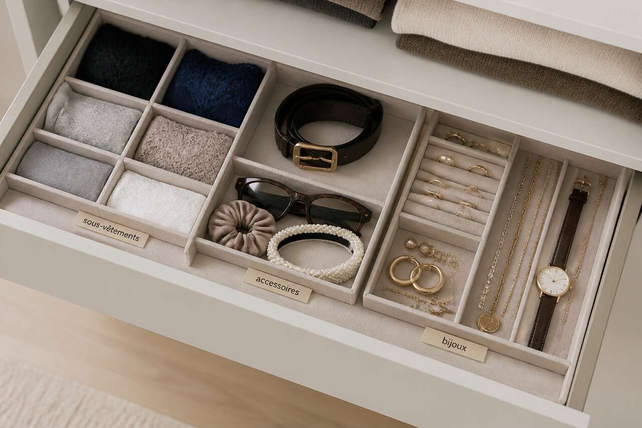 Domestiquer les tiroirs: compartiments pour sous-v&ecirc;tements, accessoires et bijoux