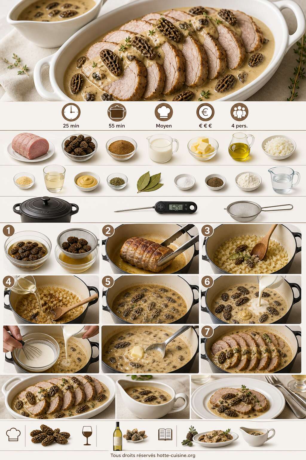 Fiche recette R&ocirc;ti de veau aux morilles : recette gourmande