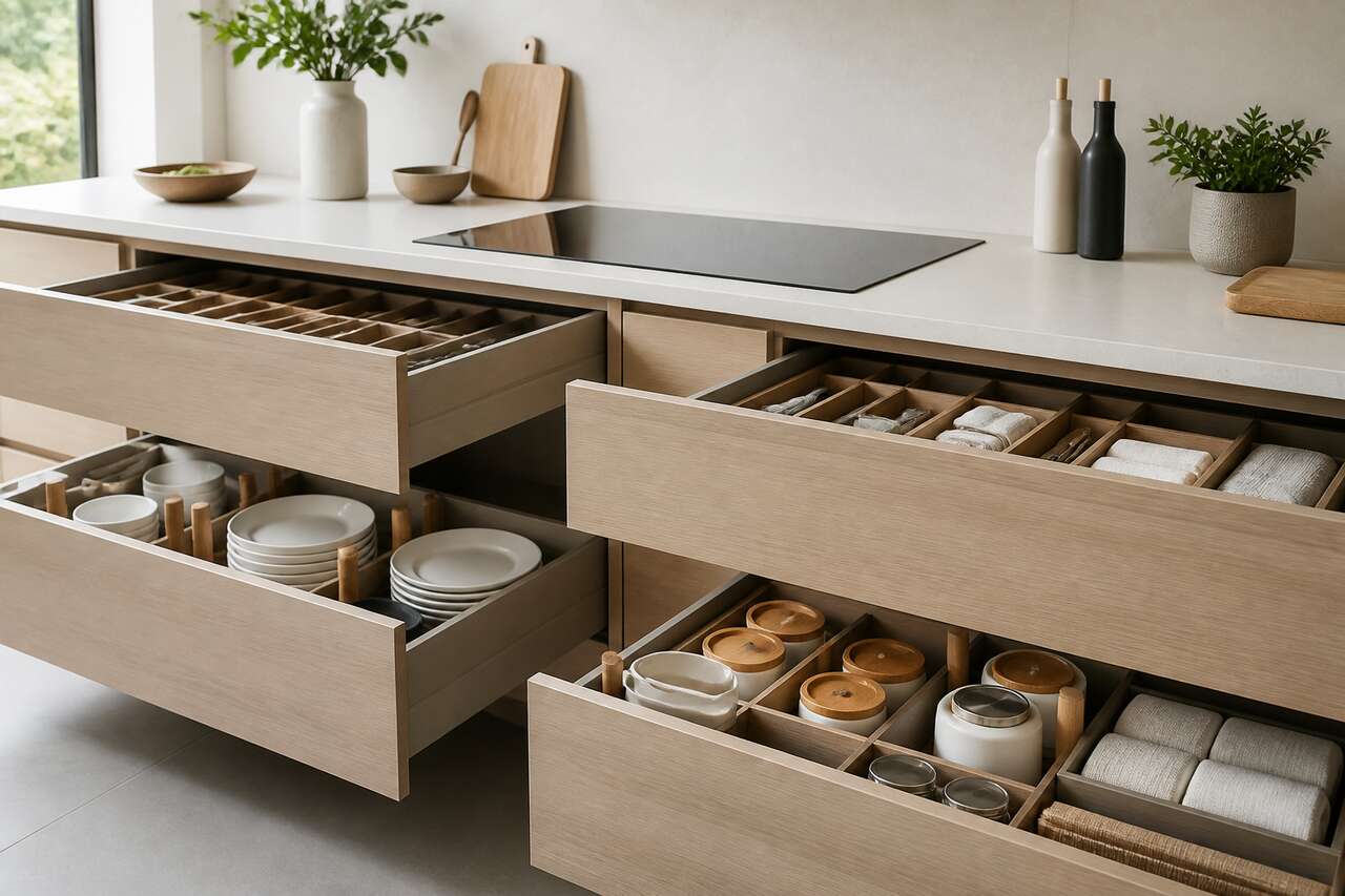 Optimiser tiroirs et placards avec des accessoires minimalistes