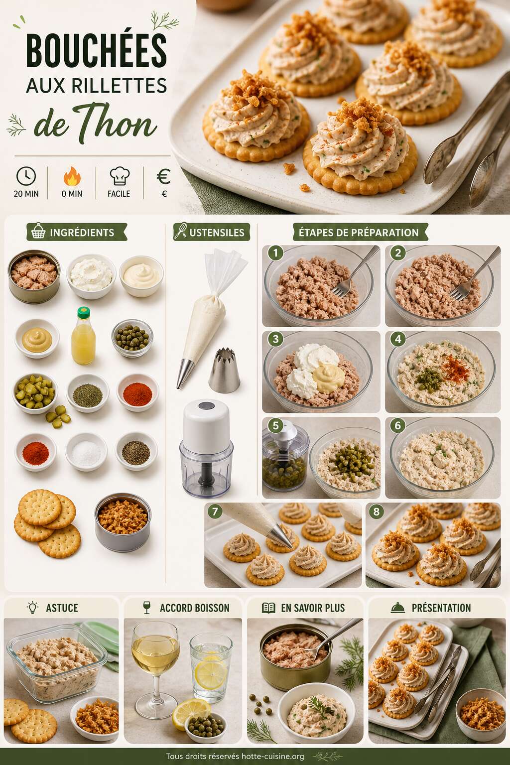 Fiche recette Recette de bouchées aux rillettes de thon simples et savoureuses Fiche recette Recette de bouchées aux rillettes de thon simples et savoureuses