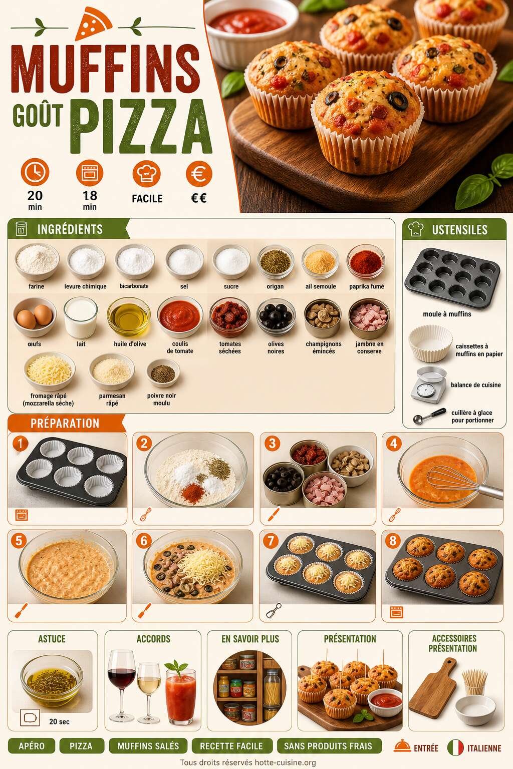 Fiche recette Muffins goût pizza : recette facile et délicieuse Fiche recette Muffins goût pizza : recette facile et délicieuse
