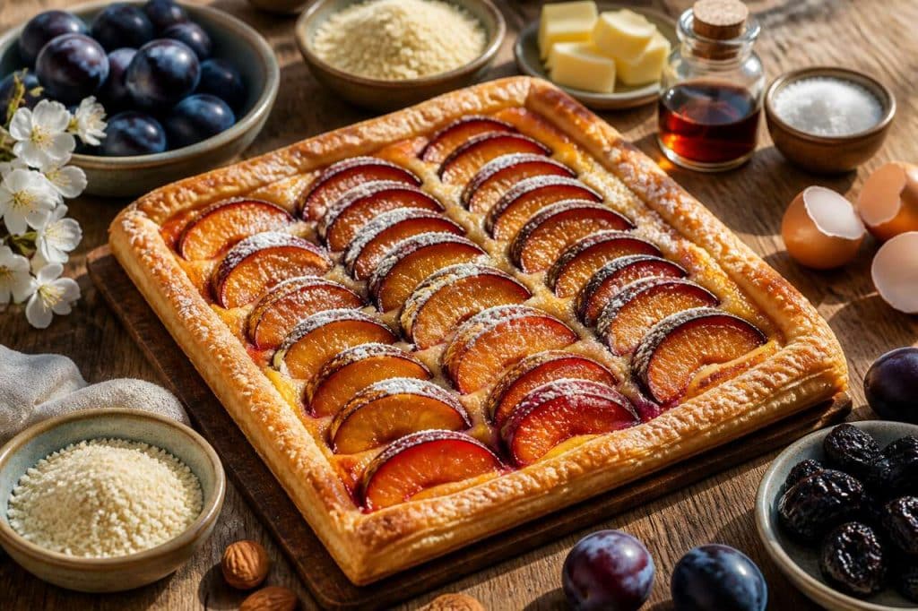 Recette de tarte aux prunes, crème d'amande et pâte feuilletée