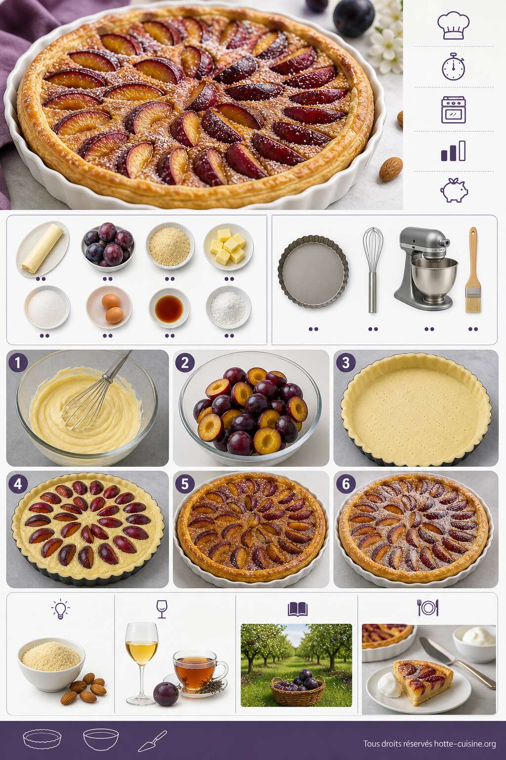 Fiche recette Recette de tarte aux prunes, cr&egrave;me d'amande et p&acirc;te feuillet&eacute;e